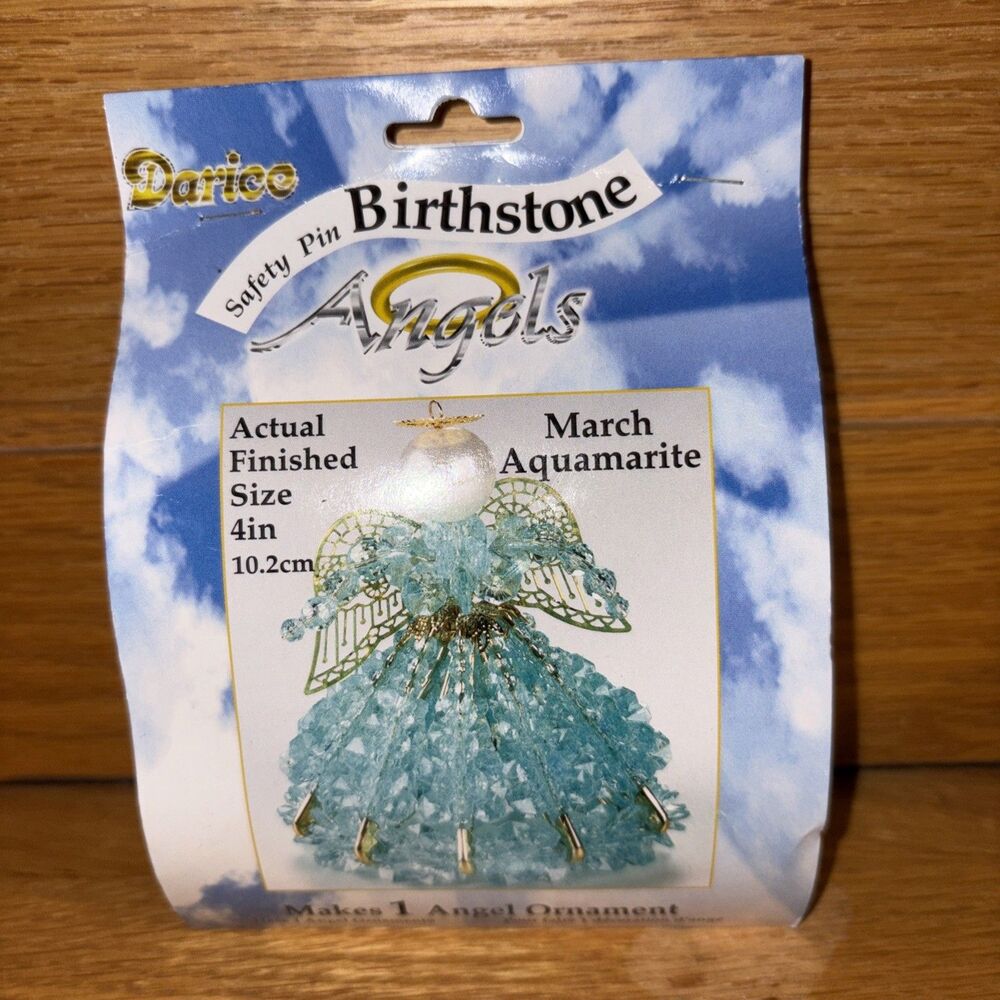 Darice Safety Pin Birthstone Angel March 4” Ornament Kit Christmas 2000 NEW
